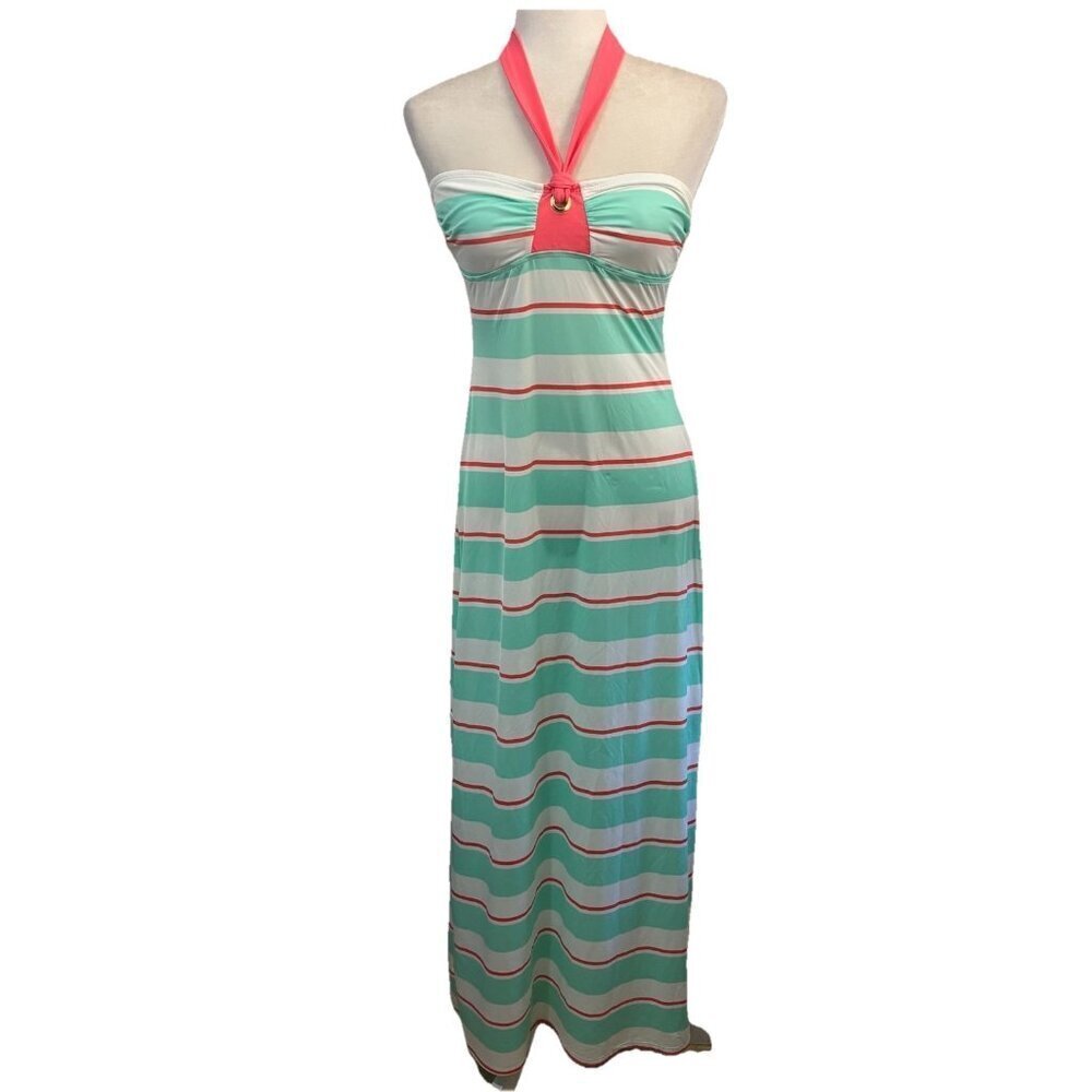 Cremieux Womens SWIMSUIT COVER MAXI DRESS Halter LONG Stripes Size Small